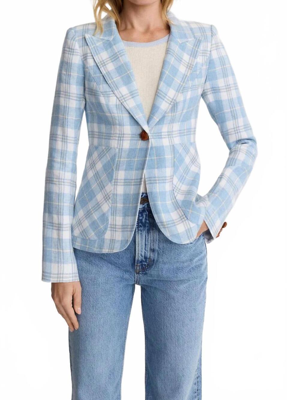 NEW SMYTHE patch pocket duchess blazer in sky plaid